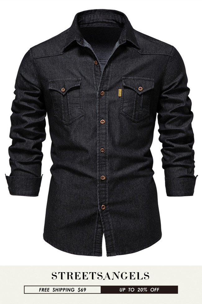 Men's Tops Long Sleeve Cotton Cowboy Mans Shirts