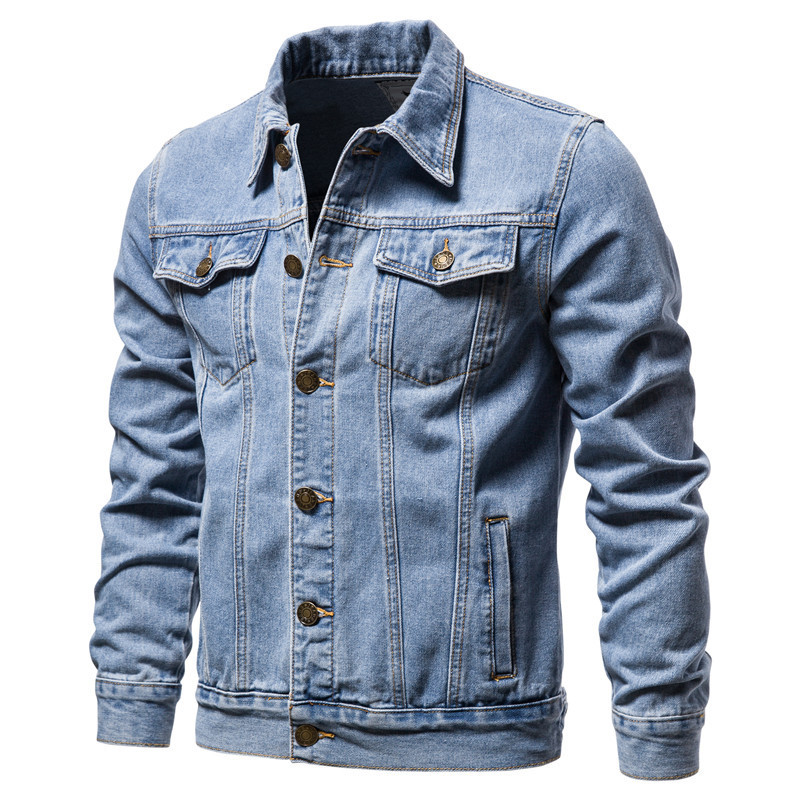 Men's Outerwear Casual Solid Color Lapel Single Breasted Jeans Jacket