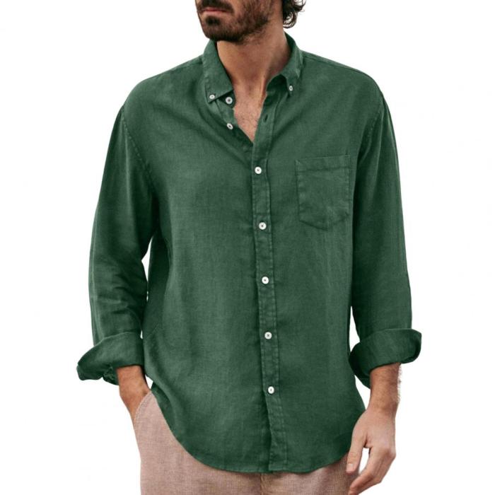 Solid Color Casual Lapel Fashion Cotton Linen Loose Casual Retro Men's Shirt