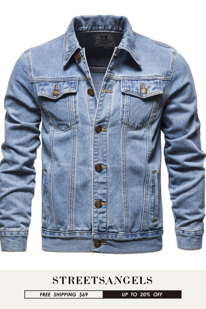 Men's Outerwear Casual Solid Color Lapel Single Breasted Jeans Jacket