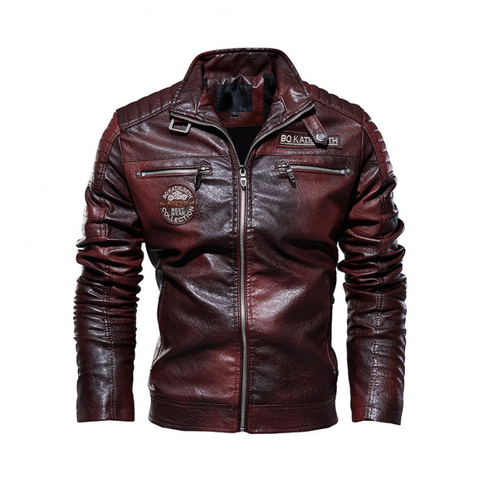 PU Leahter Jackets Male  Stand Collar Casual Outwear