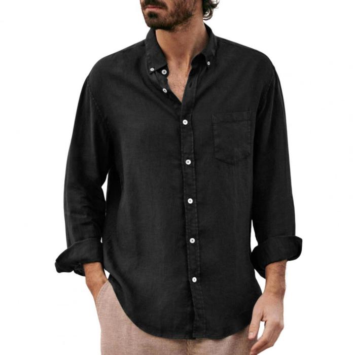 Solid Color Casual Lapel Fashion Cotton Linen Loose Casual Retro Men's Shirt
