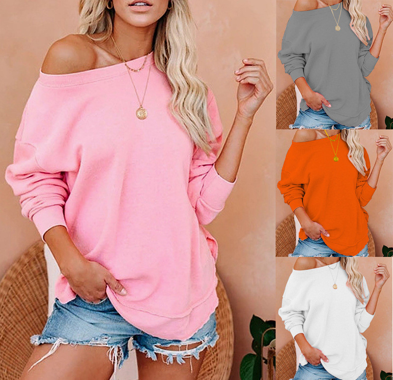 Women's Long Sleeve Fashion Casual Loose Solid Color O-Neck Sweatshirts