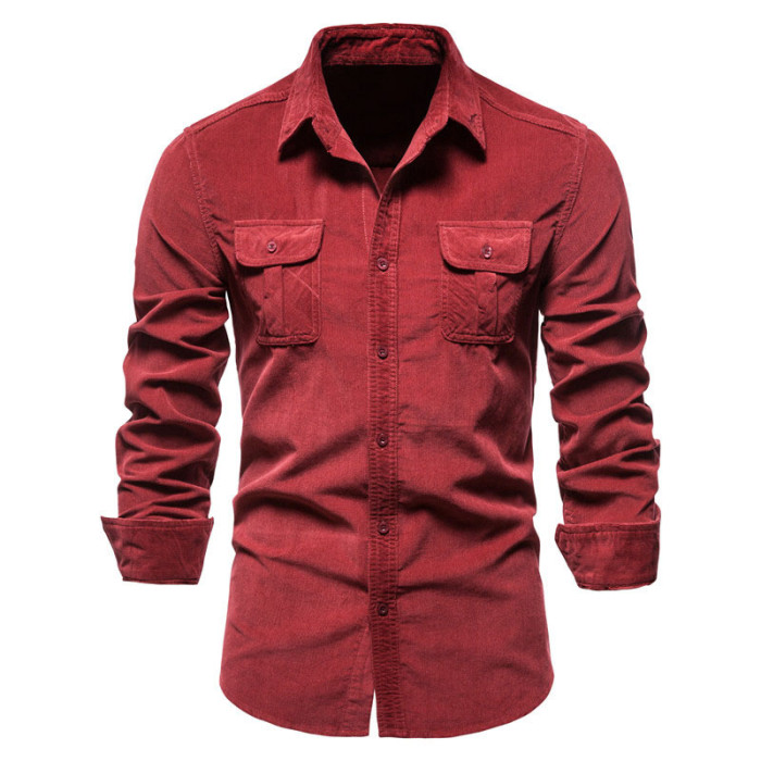 Men's Tops Fashion Solid Color Corduroy Shirts
