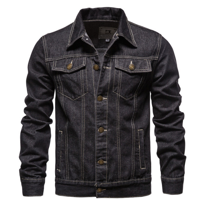 Men's Outerwear Casual Solid Color Lapel Single Breasted Jeans Jacket