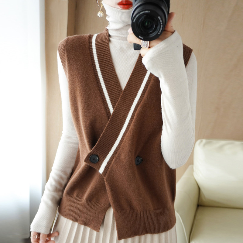 Women's Cashmere V-Neck Fashion Loose Sleeveless  Sweater Vests