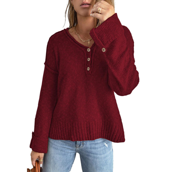 Solid Color Long Sleeve V Neck Casual Elegant Fashion Sexy Sweater