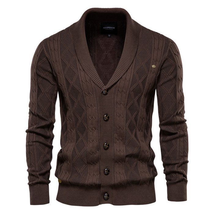 Men Casual Single Breasted Solid Color Sweater
