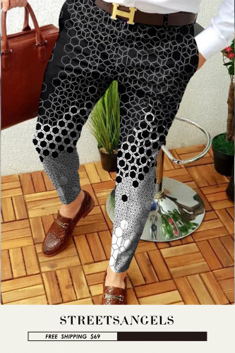 New Men's Fashion Geometric Print Mid Rise Formal Casual Pants