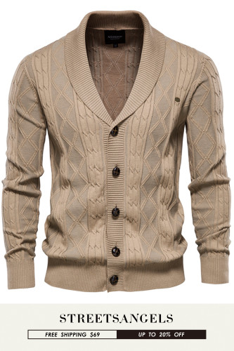 Men Casual Single Breasted Solid Color Sweater