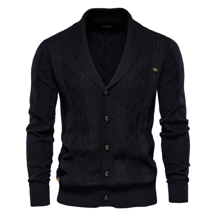 Men Casual Single Breasted Solid Color Sweater