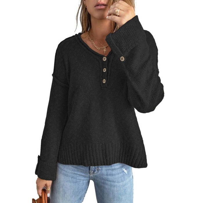 Solid Color Long Sleeve V Neck Casual Elegant Fashion Sexy Sweater