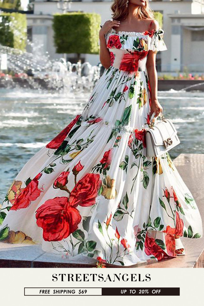 Retro Ethnic Boho Big Swing Floral Printed Maxi Dress