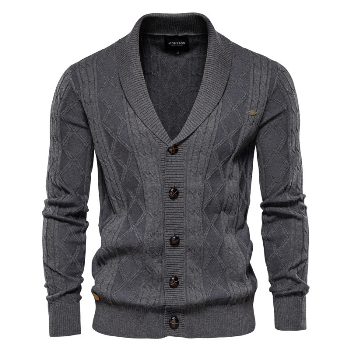 Men Casual Single Breasted Solid Color Sweater