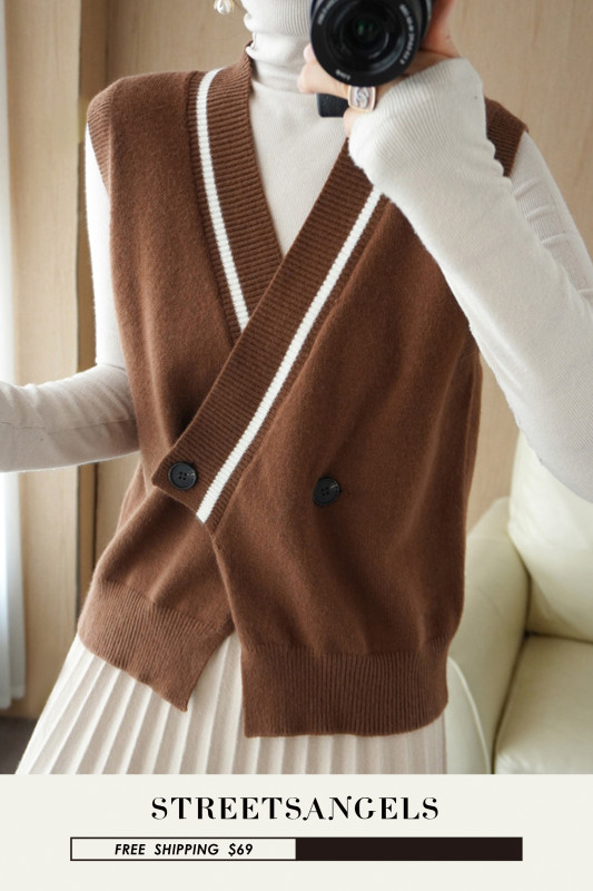 Women's Cashmere V-Neck Fashion Loose Sleeveless  Sweater Vests