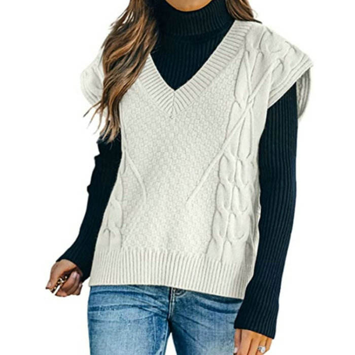 Fashion Women's V-Neck Sleeveless Twist Casual Sweater Vests