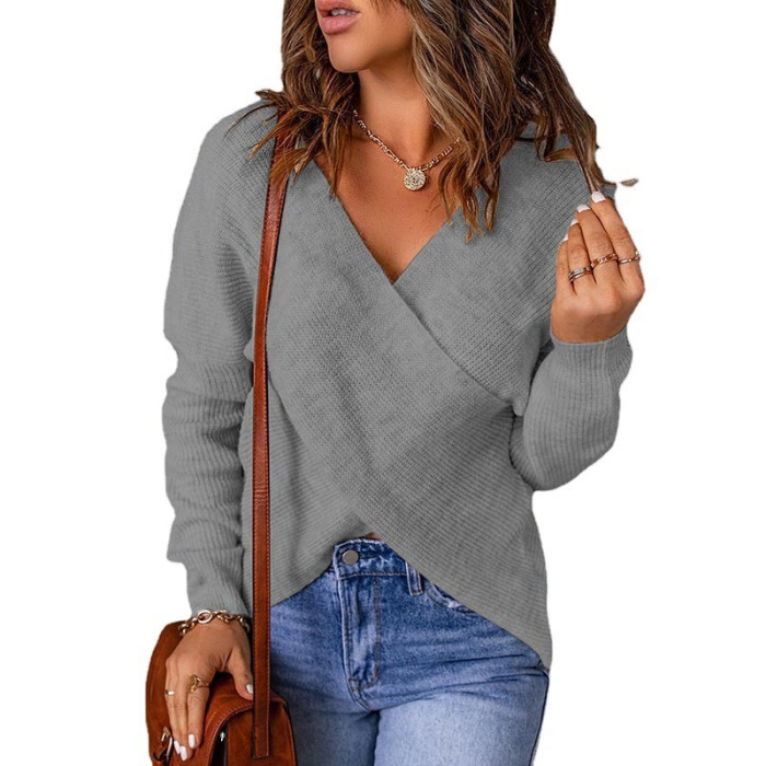 Solid Color V Neck Long Sleeve Elegant Party Fashion Sexy Women Sweaters