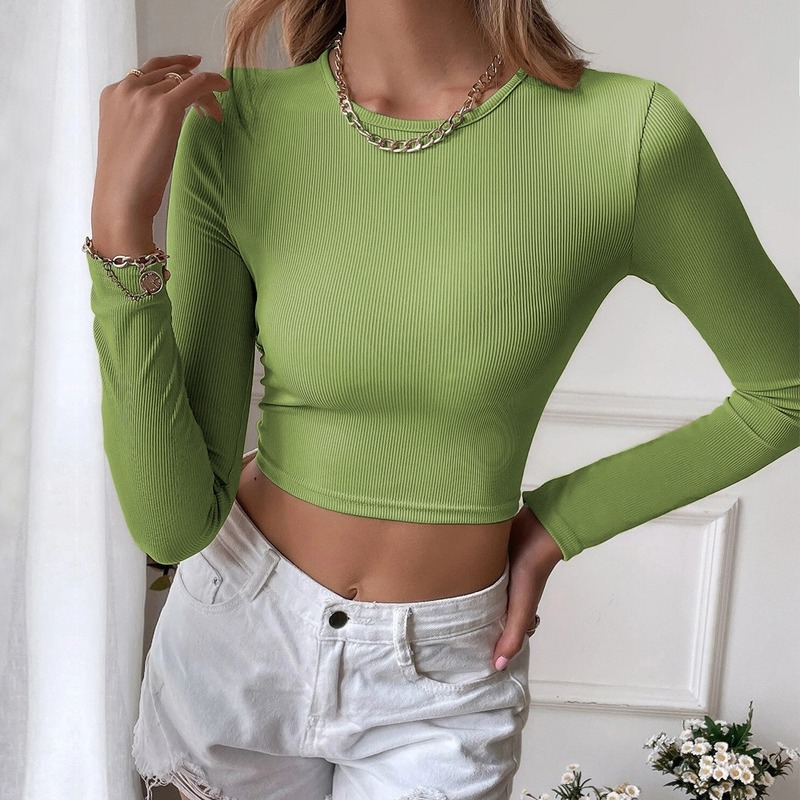 Women's Cutout Long Sleeve O Neck Casual Solid Color Tight Sexy Blouses