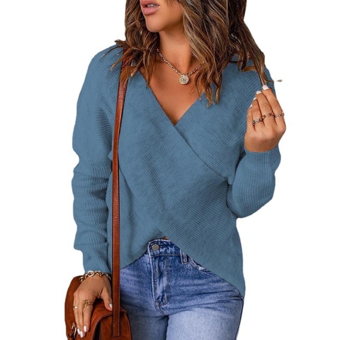 Solid Color V Neck Long Sleeve Elegant Party Fashion Sexy Women Sweaters