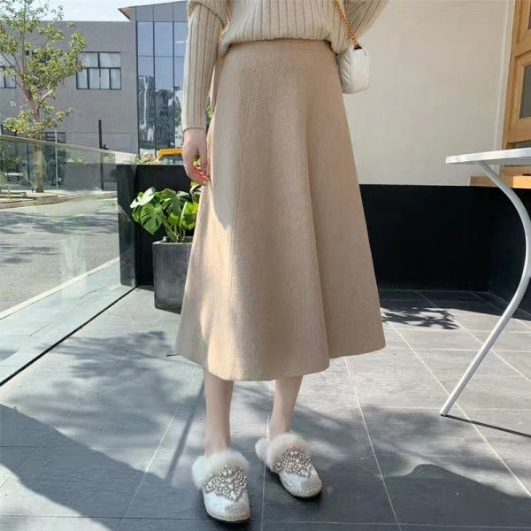 Women's Casual Solid Color Versatile A-Line High Waist Pleated Sweater  Skirts