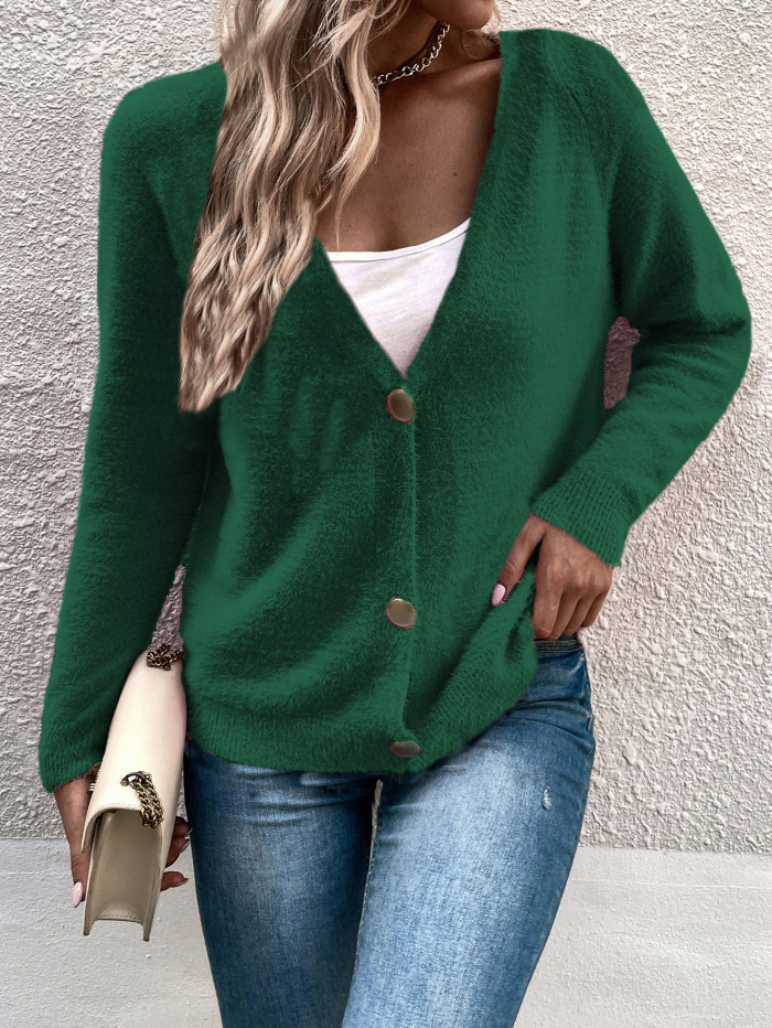 Women's Collarless Simple Loose Breasted Sweater Cardigan