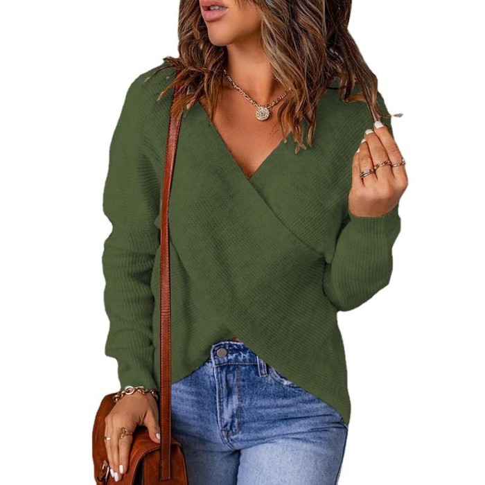 Solid Color V Neck Long Sleeve Elegant Party Fashion Sexy Women Sweaters