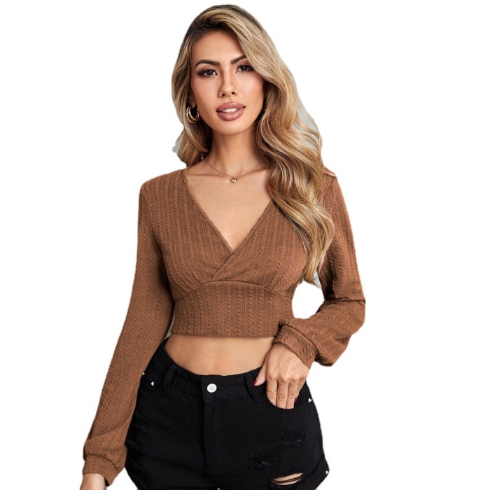 Women's Long Sleeve V Neck Twist Casual Solid Color Party Street Blouses