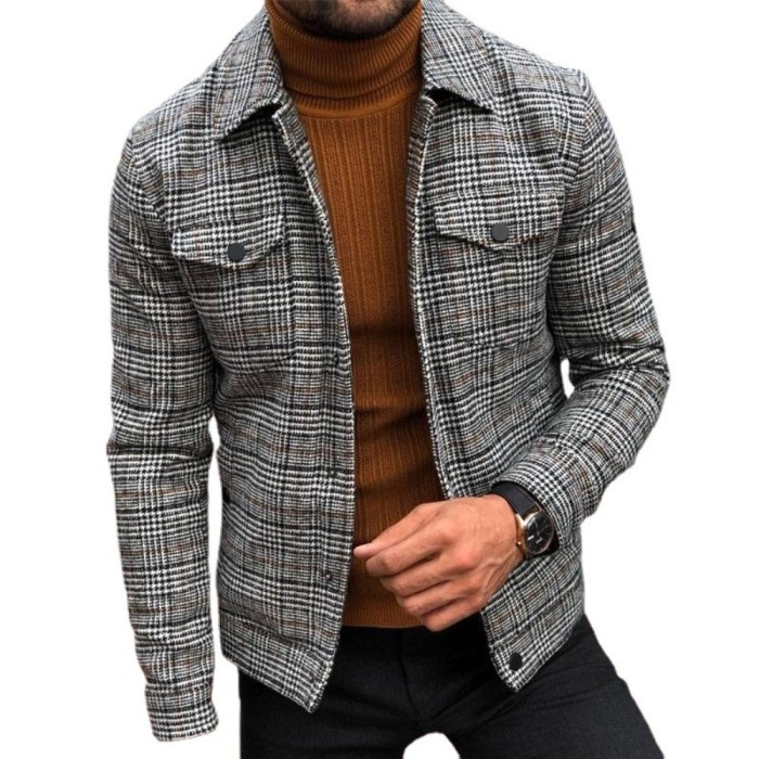 Men's Jacket Slim Casual Fashion Plaid Men's Outerwear