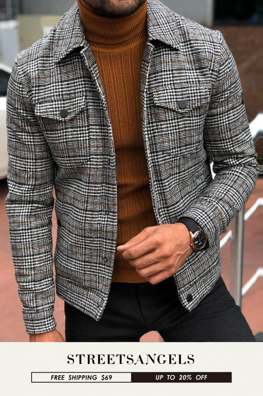Men's Jacket Slim Casual Fashion Plaid Men's Outerwear