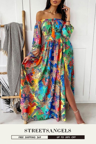 Long Sleeve Casual Fashion V-Neck Large Swing Retro Maxi Dress