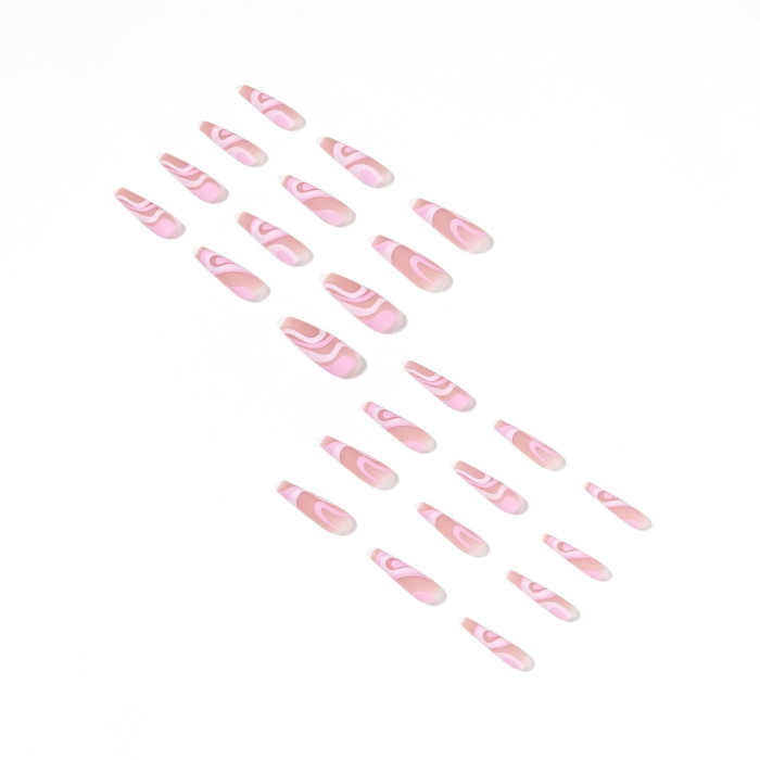Fashion Rose Color Matching Line Wear Finished 24PCS   Nails