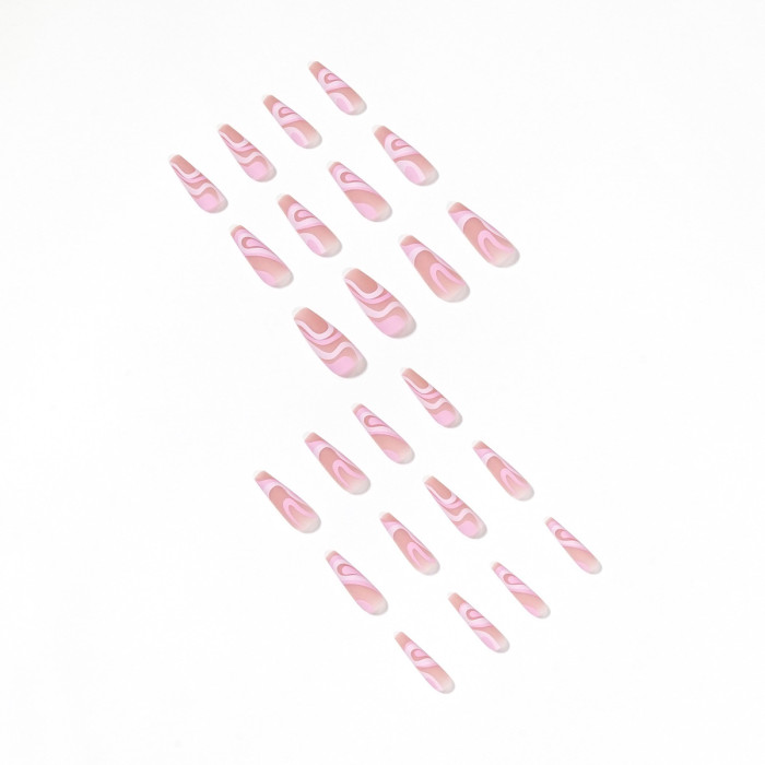Fashion Rose Color Matching Line Wear Finished 24PCS   Nails