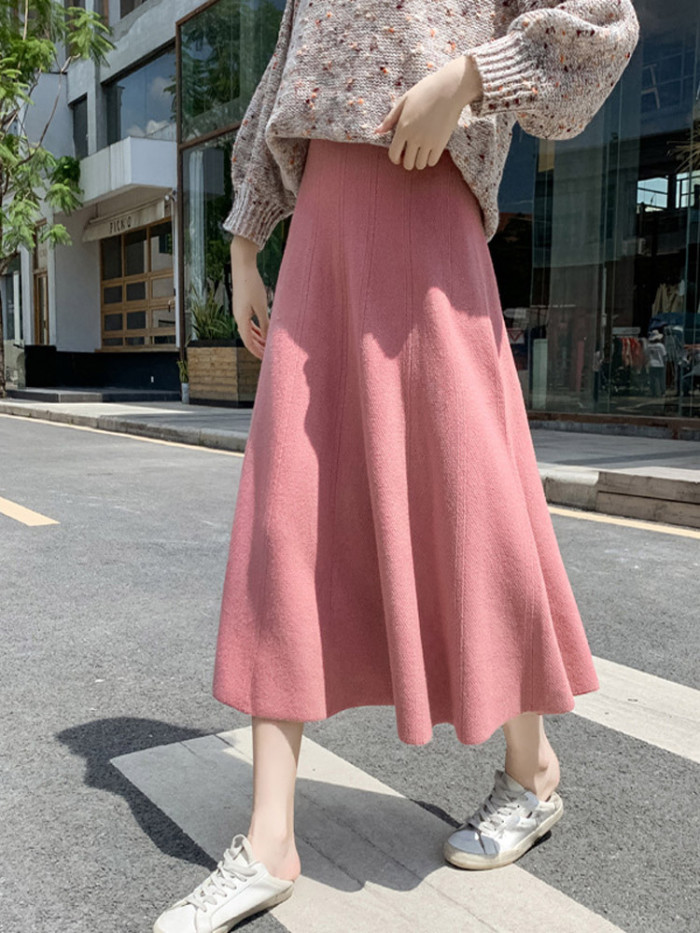 Women's Fashion Solid Color High Waist A-Line Casual Versatile Skirts