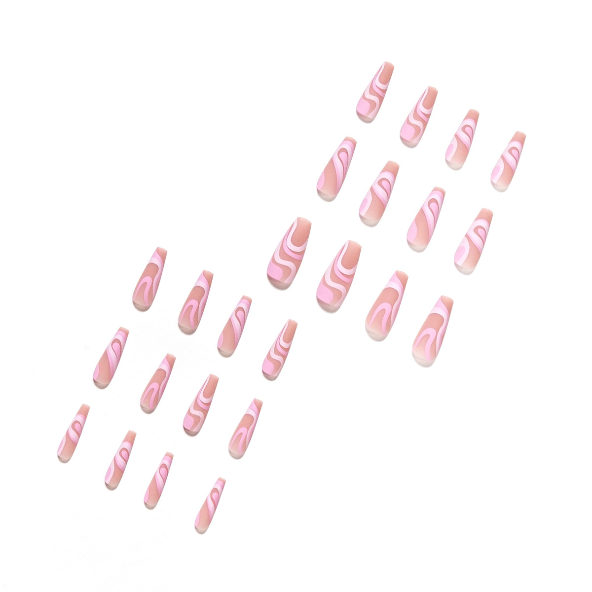 Fashion Rose Color Matching Line Wear Finished 24PCS Nails