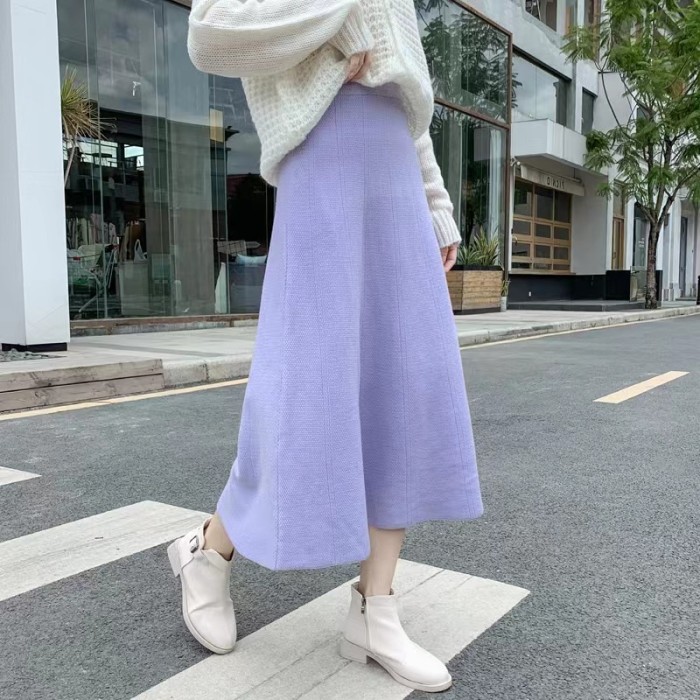Women's Fashion Solid Color High Waist A-Line Casual Versatile Skirts