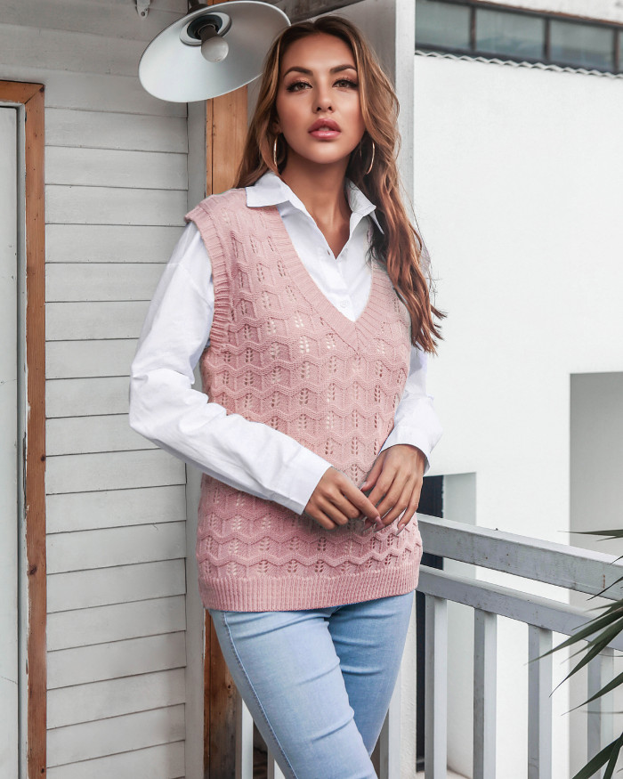 New Woman V-Neck Knitted Sleeveless Sweater Vests