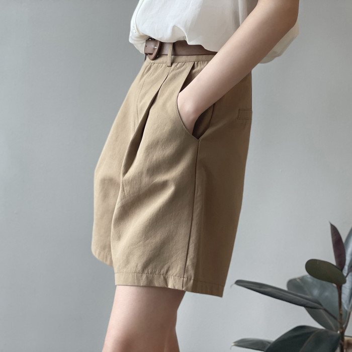 High Waist Loose Solid Color Straight Wide Leg Casual Shorts