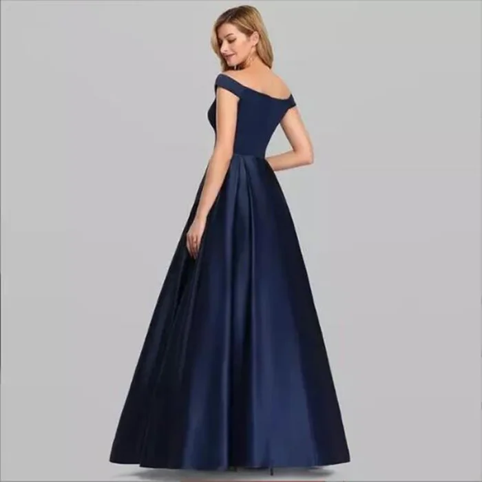 Fashion Off Shoulder Satin V-Neck Sexy Solid Color Retro Prom Dress