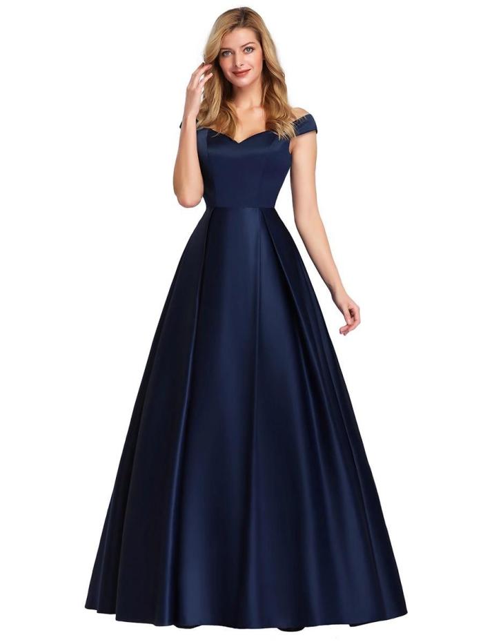 Fashion Off Shoulder Satin V-Neck Sexy Solid Color Retro Prom Dress