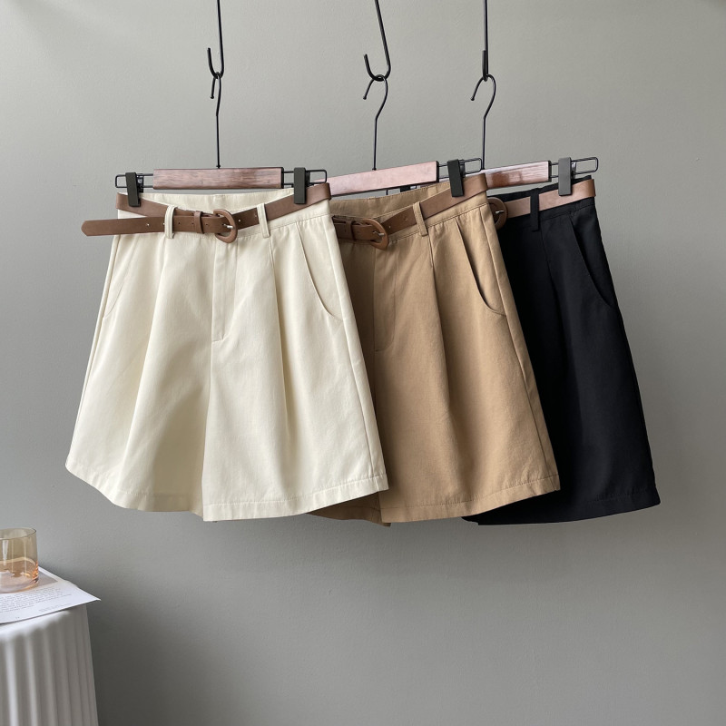 High Waist Loose Solid Color Straight Wide Leg Casual Shorts