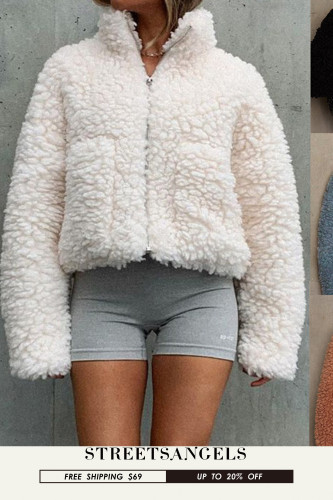 Women's Zip Turtleneck Cashmere Fashion Long Sleeve Lamb Wool  Coats