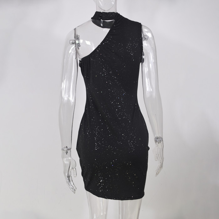 Sexy Backless One Shoulder Sequin Party Skinny Fashion  Bodycon Dress