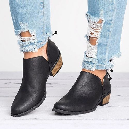 Women's Square Heel Slip On Pointed Toe Casual Boots