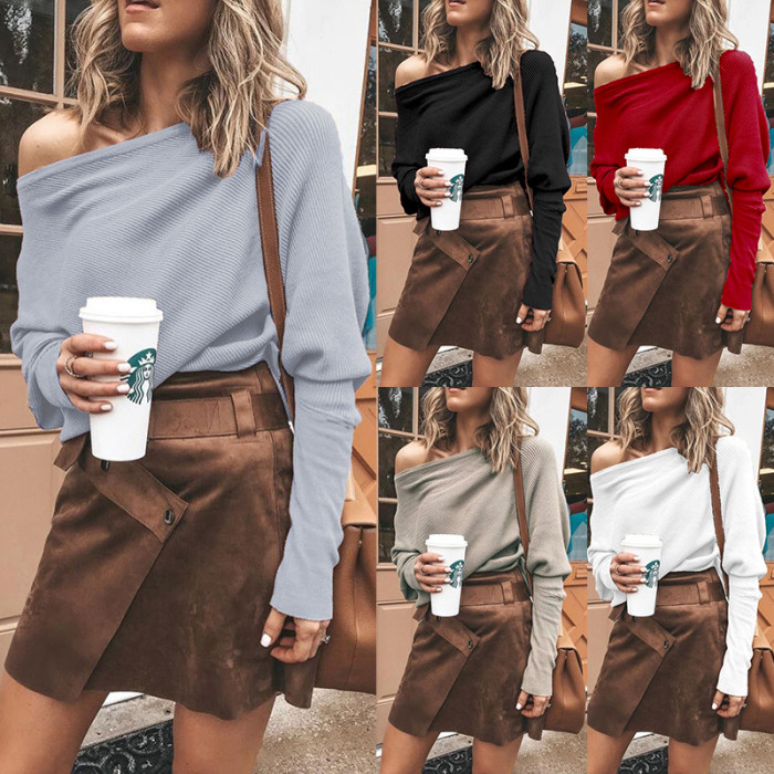 Fashion Ladies Sexy Off Shoulder Long Sleeve Casual One Shoulder Blouses