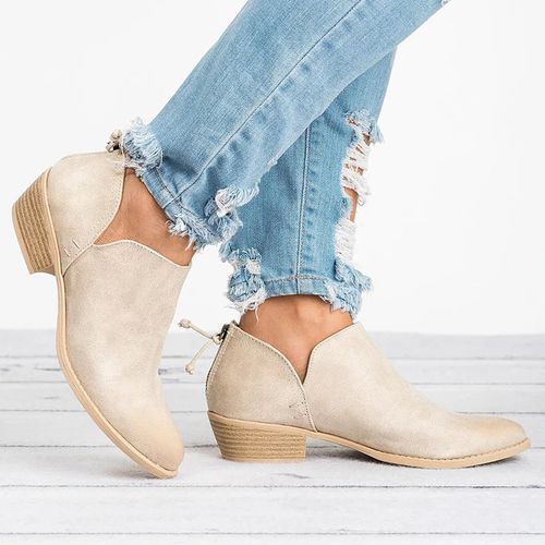 Women's Square Heel Slip On Pointed Toe Casual Boots