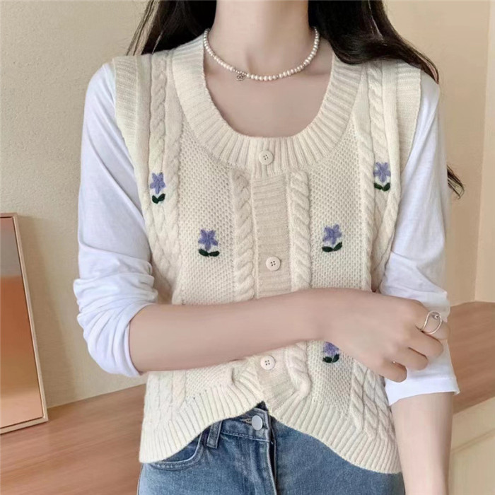 Women's Fashion Chic Hand Embroidered Tank  Sweater Vests