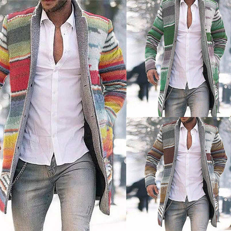 Men's Street Print Single Breasted Slim Fit Casual Stand Collar Cardigan Outerwear
