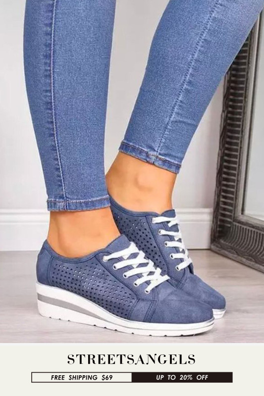 Women Hollow Breathable Mesh Lace Up Sneakers