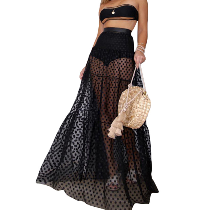 Sexy Fashion Dot High Waist A-Line Irregular Chiffon Skirt