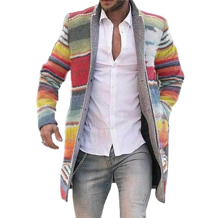 Men's Street Print Single Breasted Slim Fit Casual Stand Collar Cardigan Outerwear